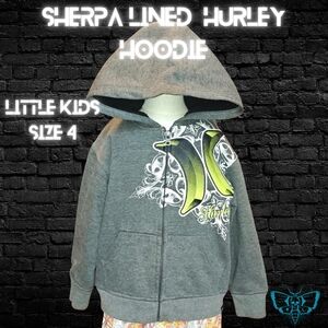 Sherpa Lined Warm Hurley Zip Up Hoodie Size 4 Grey Yellow Sweatshirt Skate Surf